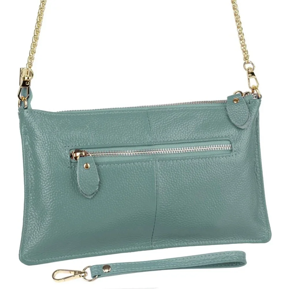 RFID Blocking Mint Chain Wristlet Purse Women Small Clutch Zipper Pockets - Picture 4 of 7